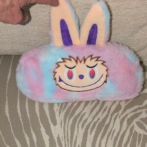 Pastel Plush Labubu Like Character Cosmetic Bag with Bunny Ears